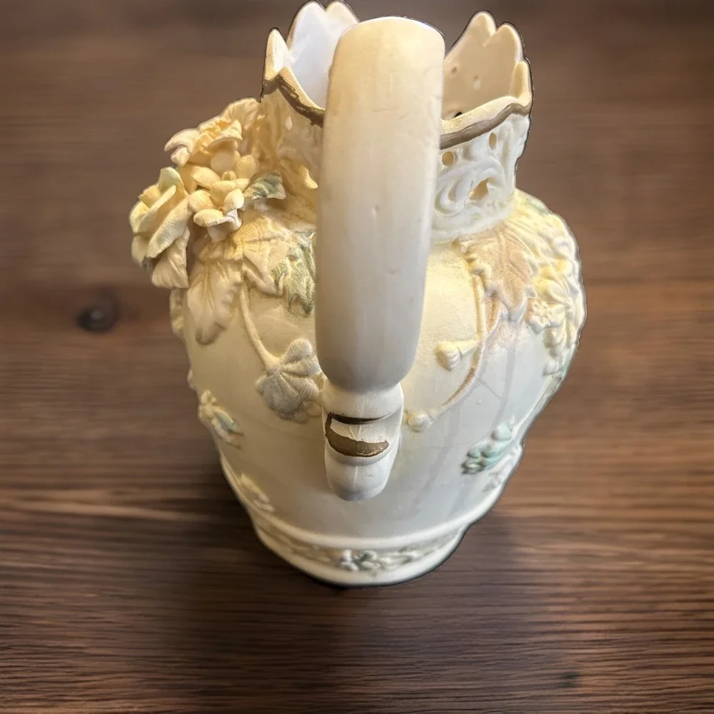 Capodimonte Porcelain Floral Pitcher Vase Reticulated Scalloped 7